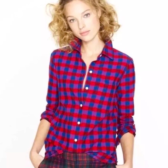 J. Crew Flannel Boy Shirt in Poppy Red & Blue Gingham - Picture 1 of 5